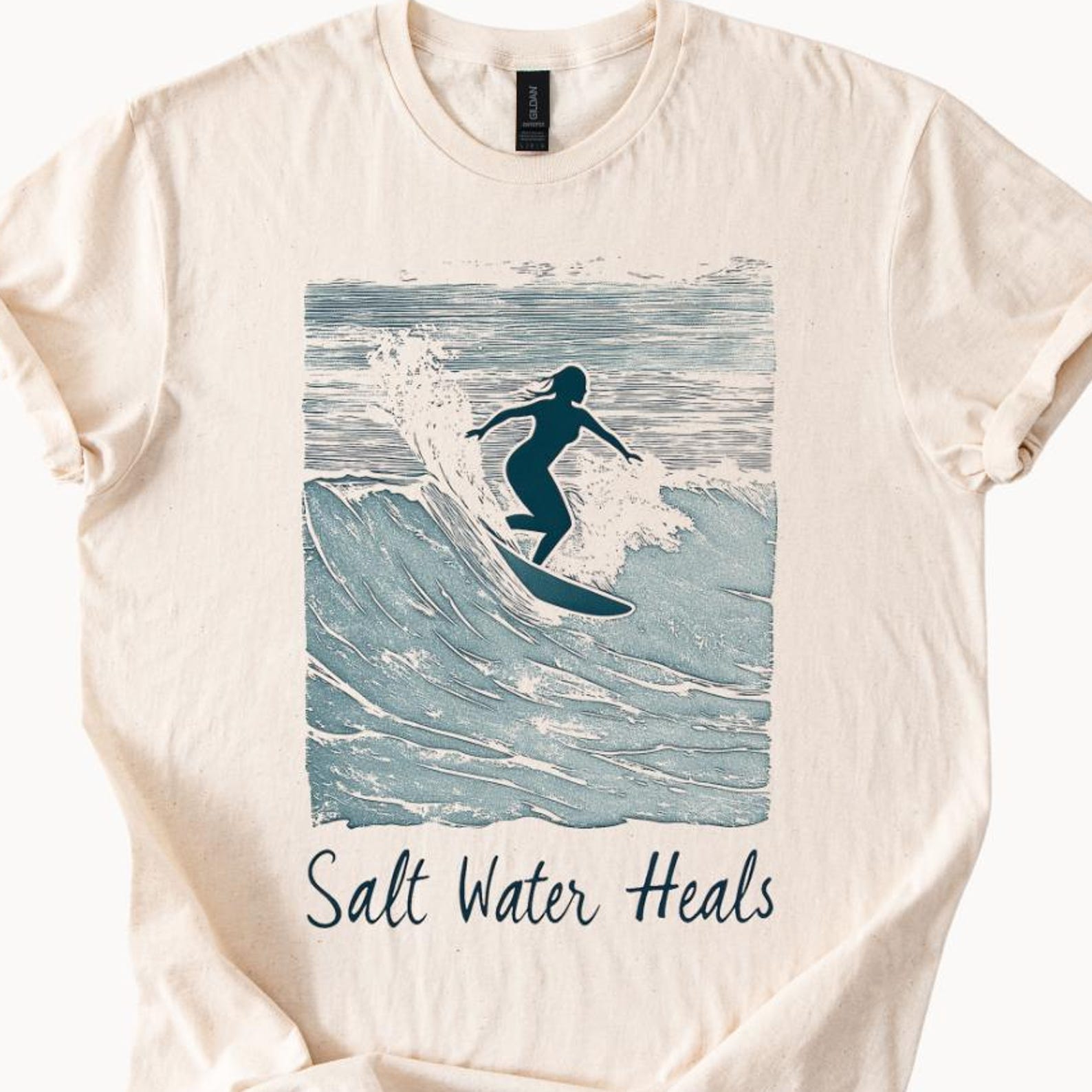 Surfing T-Shirt, Salt Water Heals Shirt, Surfing Graphic Tee, Beach Lover Shirt, Ocean Healing Shirt, Gift for Surfers, Coastal Vibes Shirt 140