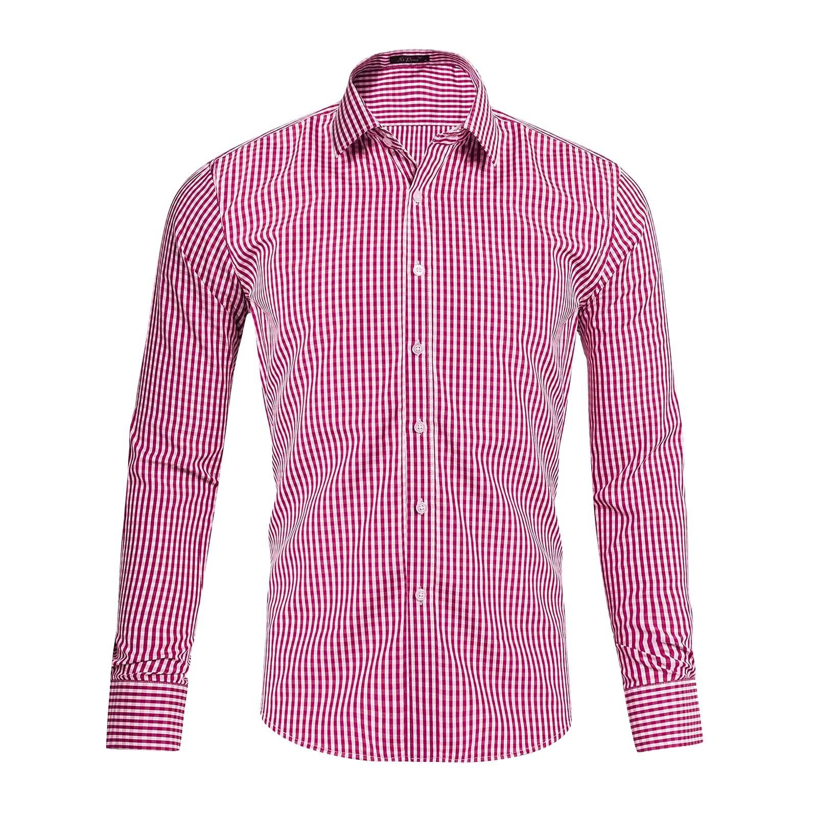 

Men s Plaid Long Sleeve Shirt Casual Loose Formal Dress Handsome Long Sleeve Shirt L червоний