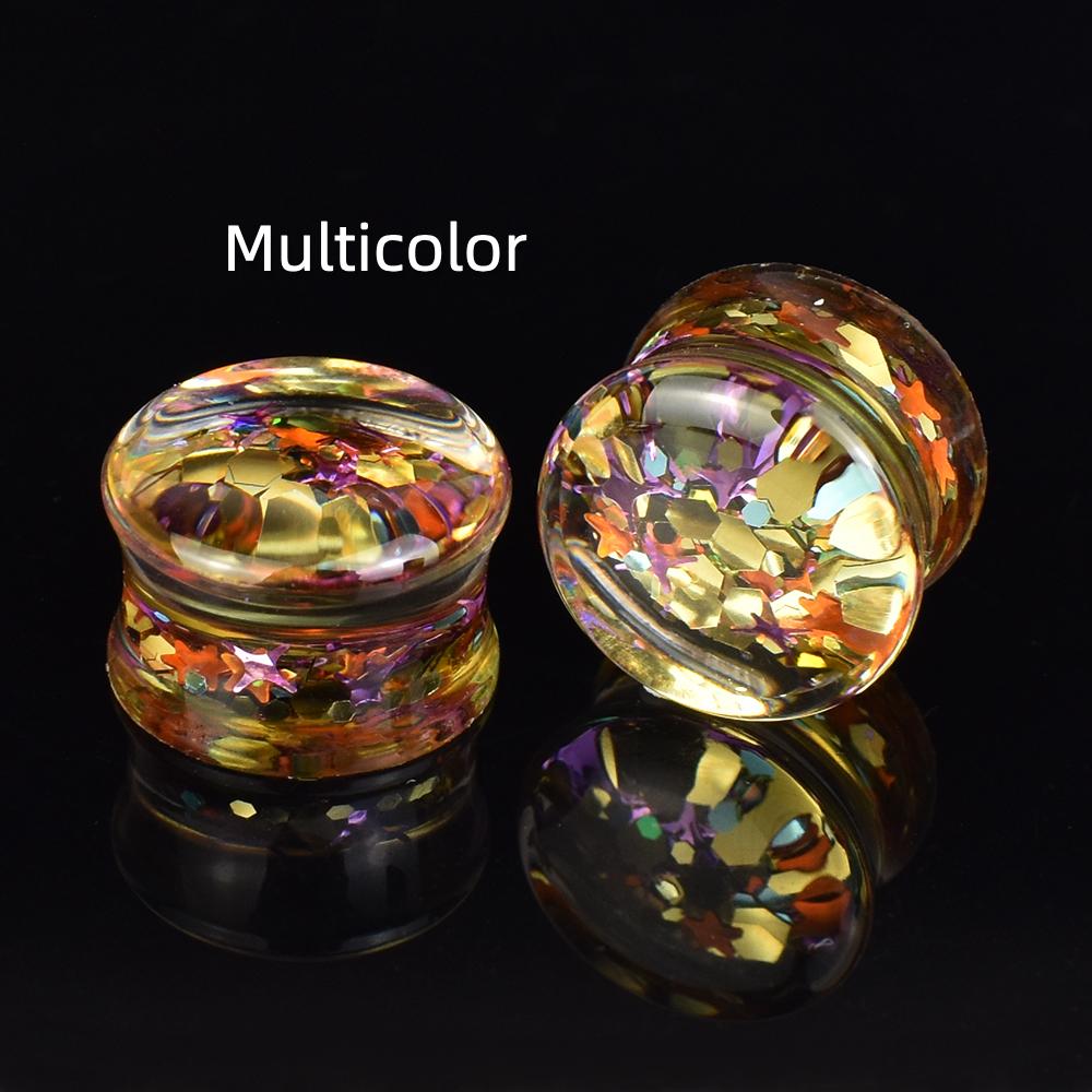 6–50 mm glitzernde Pailletten-Ohrstöpsel, Messgeräte und Tunnel, doppelt ausgestellter Stecker, Ohrdehner, Expander, Ohrpiercing-Schmuck