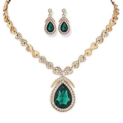 Neuestes stilvolles Design, ausgefallenes Kristall-Halsketten-Schmuckset für Damen (15221er) (Grün)