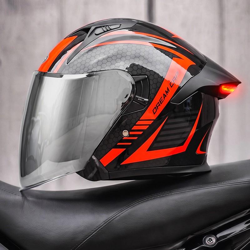 Smart LED Tail Light Motorcycle Helmet 3/4 Open Face ABS Full Protection Universal Fit Men Women
