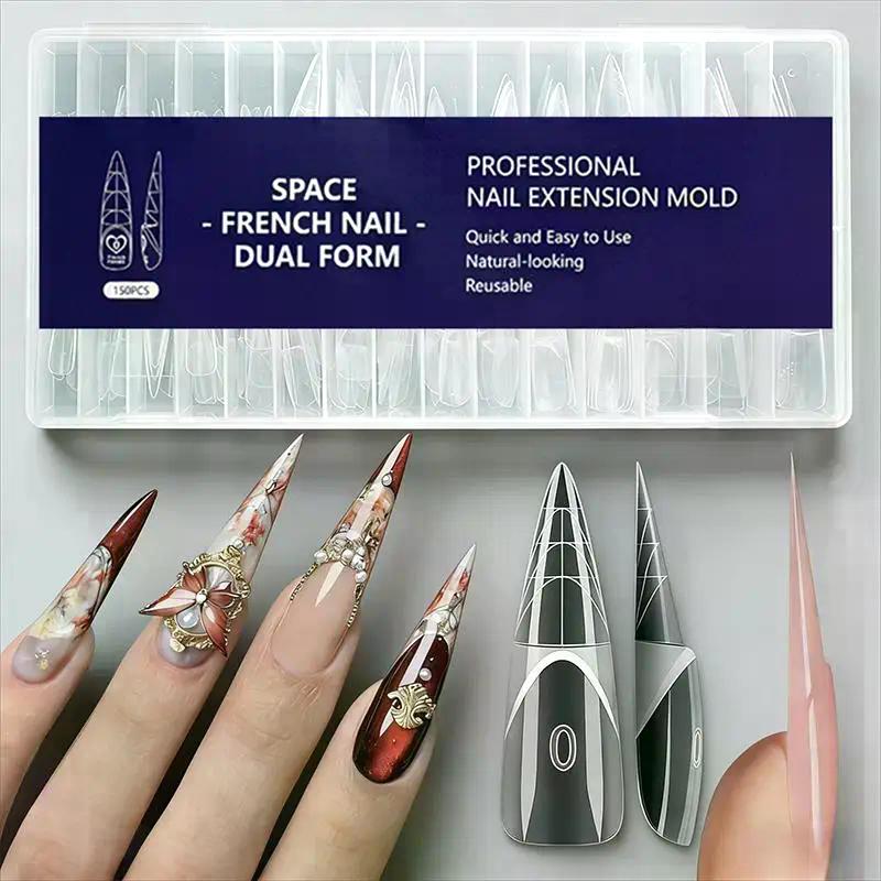 150pcs/box Long Almond Clear Plastic Nails Full Cover Stiletto Pointy False Tips Artificial Acrylic Nail Tips For Nail Salon