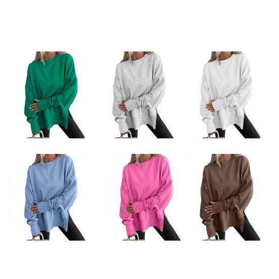Women's Casual Crew Neck Sweatshirt Oversized Long Sleeve Pullover Tops Soft Side Slit Fall Loose Outfit
