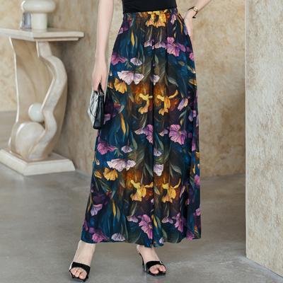 Pantaloni Boho Stampati a Gamba Larga Taglie Forti da Donna, Vita Elastica Pantaloni Palazzo Estivi (Taglia XL-4XL)
