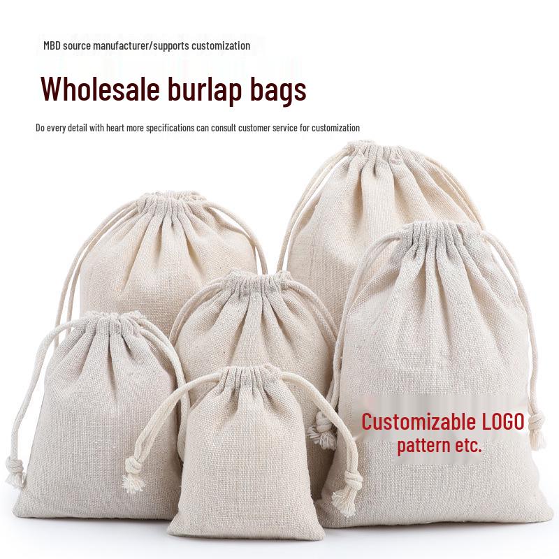 Cotton Linen Drawstring Canvas Bag, Single Layer Breathable Storage for Sundries