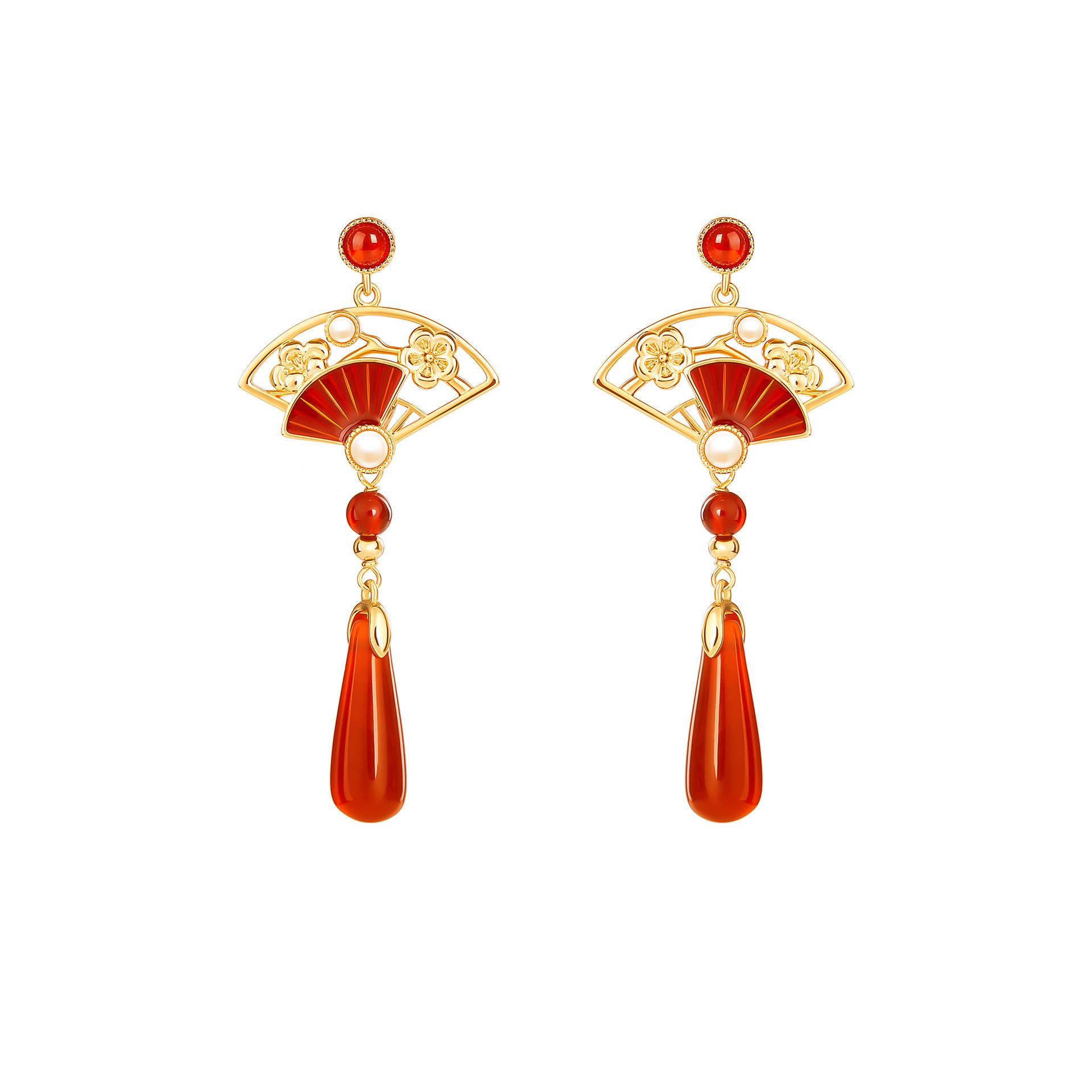 

Китайские ретро элегантные красные серьги-подвески в виде веера