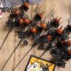 Haunted House Accessories Halloween Pumpkin Stem Decor, Black Maple Leaf Artificial Branch for Indoor Outdoor Decorations Party Scene, Spooky Festive