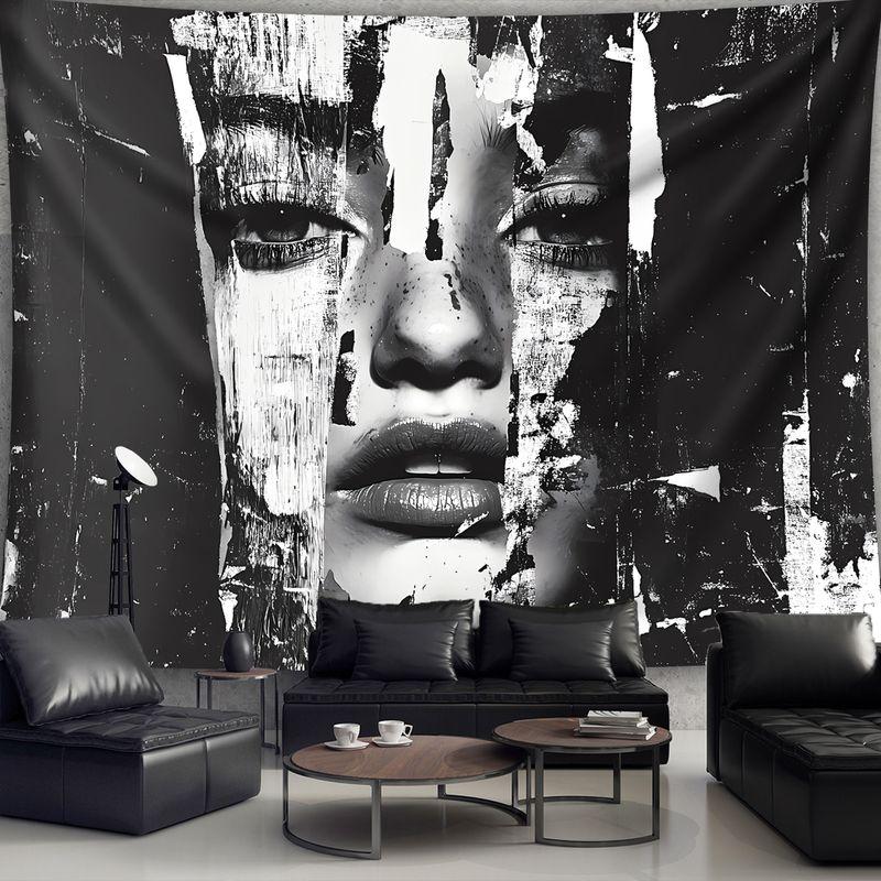 Black and White Tear Portrait Art Abstract Tapestry Wall Hanging Home Decor for Bedroom Living Room Dorm