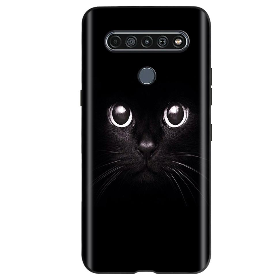 Black TPU Cover For LG K61 2020 CaseCute Cat Pattern Coque For LG K61K 61 LGK61 Luxury Matte Shockproof Protection Etui Bumper