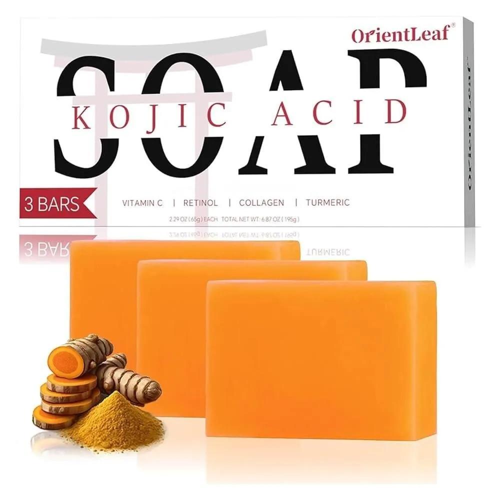 

ORIENTLEAF Kojic Acidic Turmeric Soap for Face Brightening and Hyperpigmentation, Dark Spot Remover 118.3ml 4oz x 2 Bars