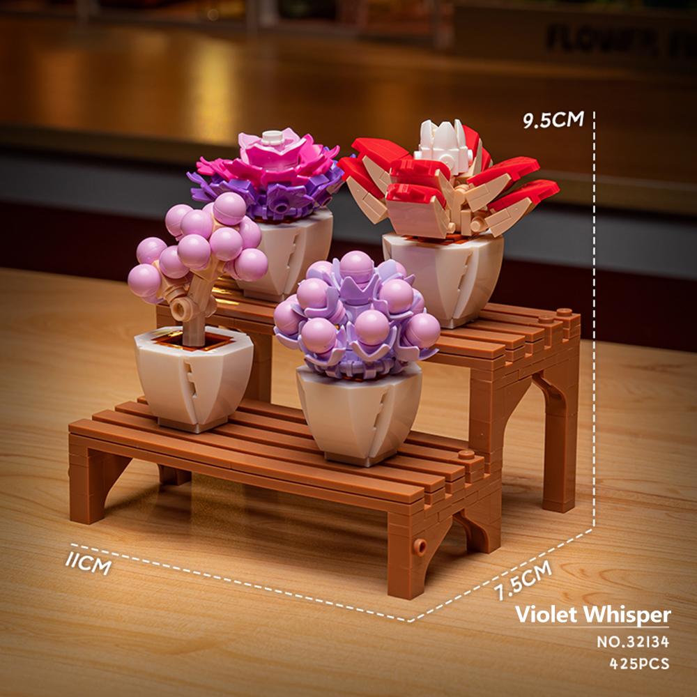 DIY Potted Succulent, Flower Bouquet Building Block Toy Creative Greenery Decoration, Stand Perfect As Children's Holiday Gift