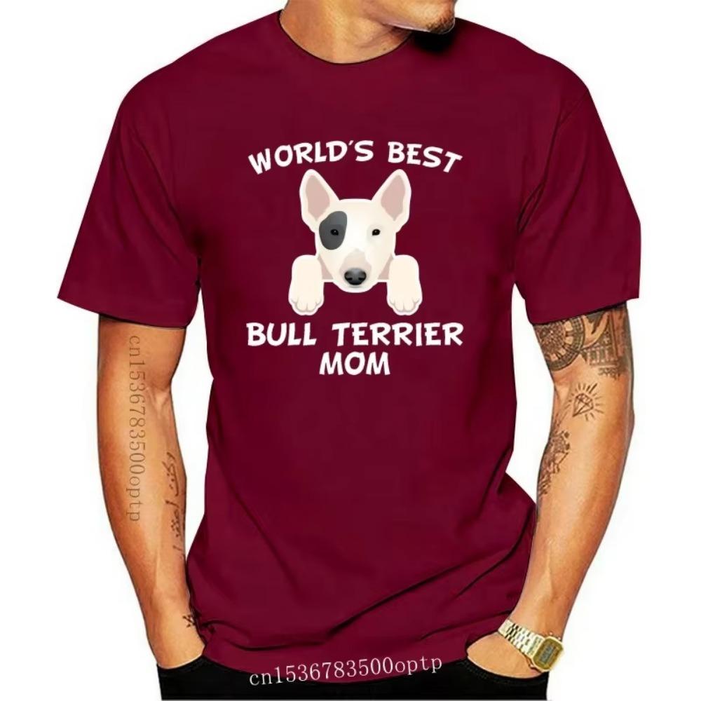 New Bull Terrier Mom Shirt - World'S Best Bull Terrier Mom Dog Owner T-Shirt Round Neck Tee Shirt