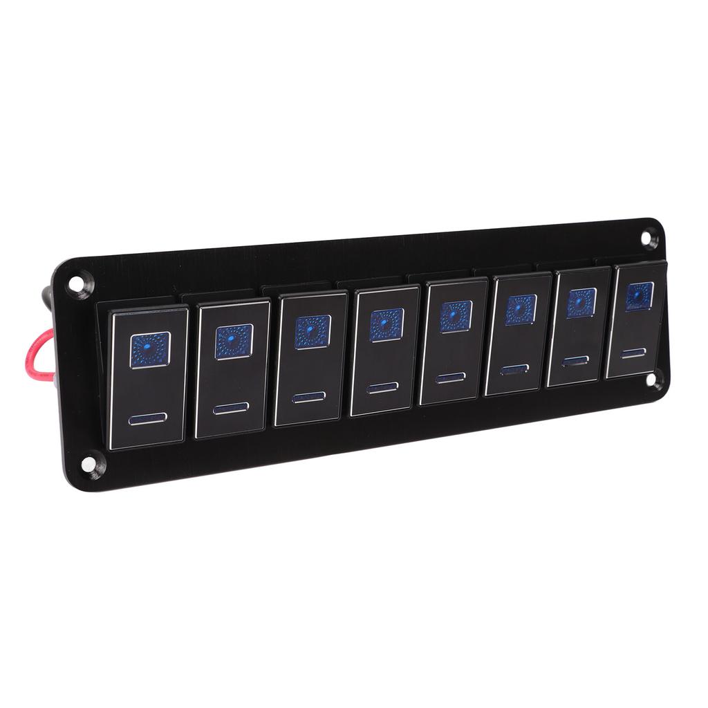 8 Gang RV Aluminum Toggle Switch Panel DC12V to 24V Waterproof Oxidized Black 20A 5PIN Blue LED