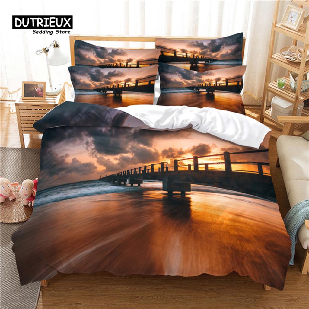 Beautiful  Scenery Bedding Set, 3Pcs Duvet Cover Set, Soft Comfortable Breathable Duvet Cover, For Bedroom Guest Room Decor