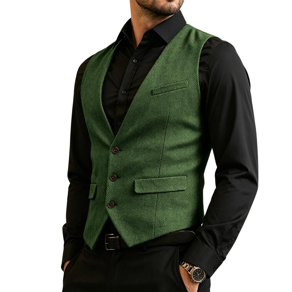 Herren Business Weste Slim Fit Formale Weste Knopfleiste Anzugweste mit Mehreren Taschen für Büro und Freizeit