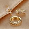 Stainless Steel Gold Color Star Hoop Earrings Set for Women 18K Gold Plated Round Zircon Stud Earring Piercing Jewelry