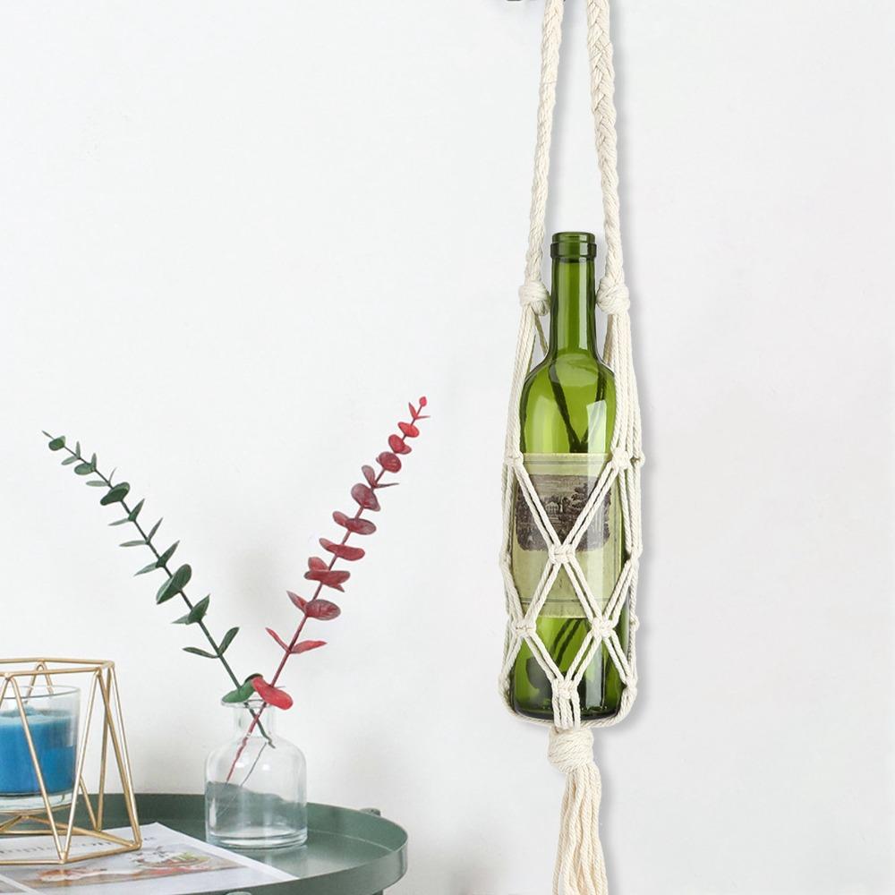 Bar Decor Hand Knitting Wine Bottle Holder Cotton Rope Bohemian Style Bottle Storage Bag Water Bottle Carrier Hiking Activity