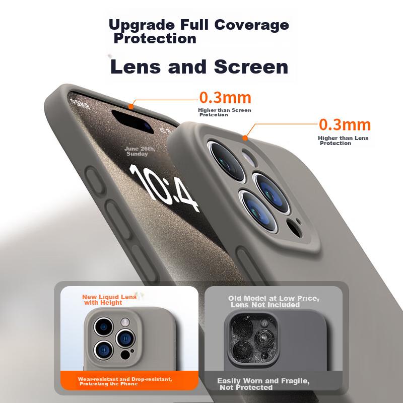 IPhone 15 Pro Max Case, IPhone Full Lens Protection, Liquid Silicone, Ultra-Thin, Shockproof, Simple Soft, Titanium Color
