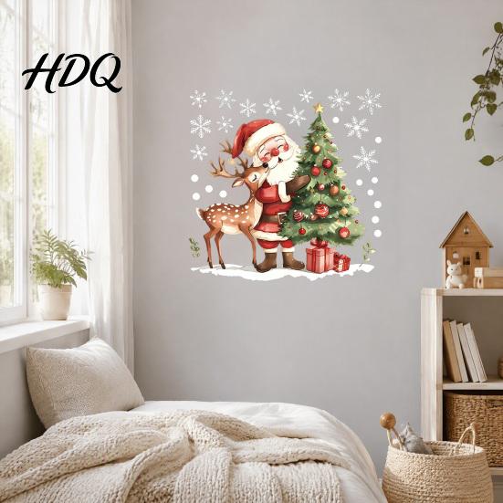 Moisture Proof Wall Decor for Classroom Christmas Santa Claus/Snowman Static Glass Stickers Removable Windows Clings PVC Waterproof Stickers Kitchen