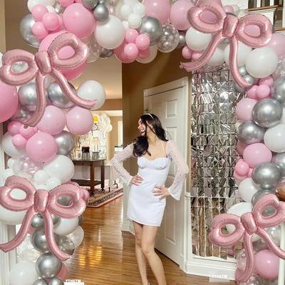 Pink Bow Balloons Bow Party Decorations Girl Women Pink Bow Birthday Decorations Foil Balloon Wedding Bachelorette Party Supplie