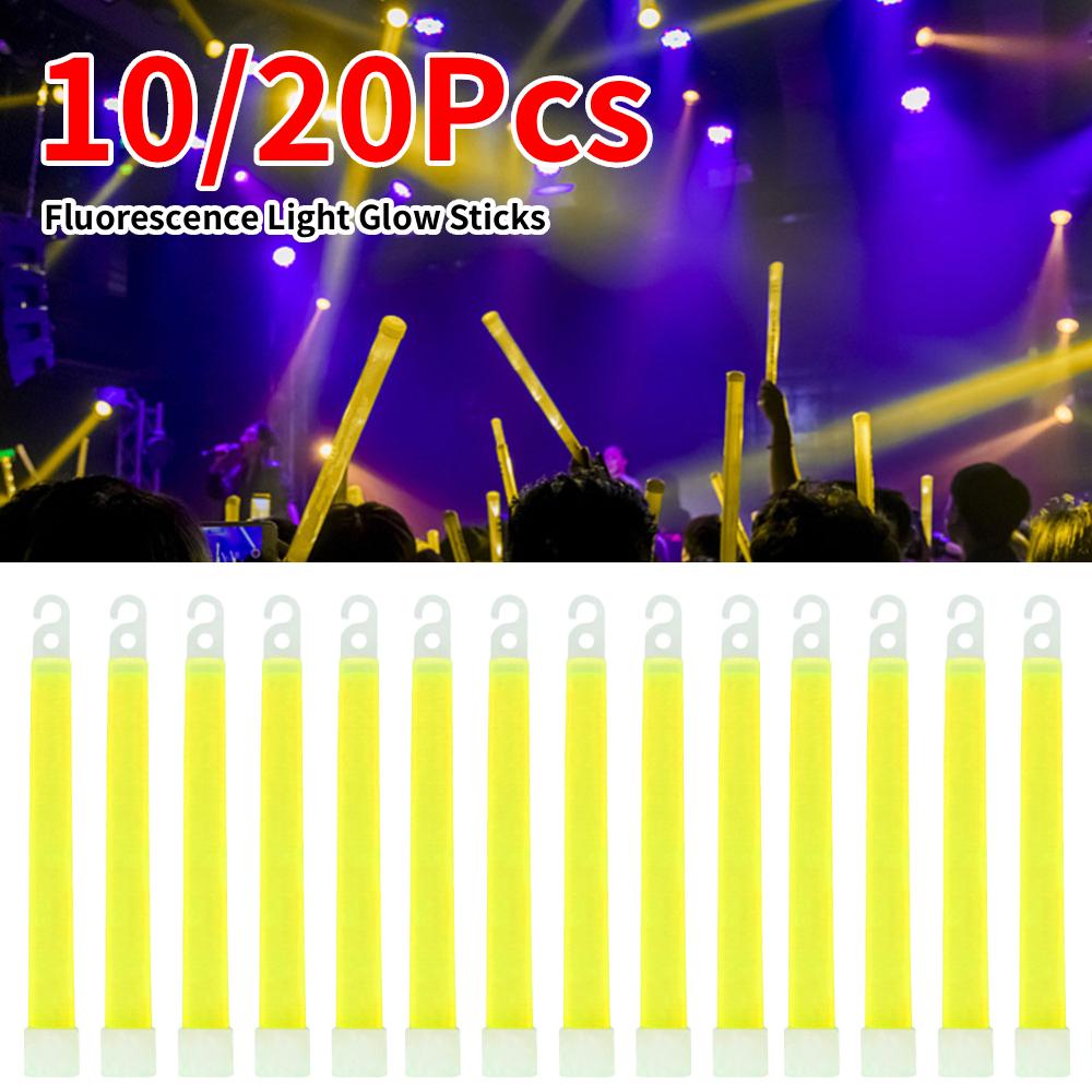 10/20Pcs 6Inch Fluorescence Glowing Sticks with Hook LED Glow Stick Waterproof Concert Party Glow In The Dark Stick for Camping