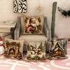 Christmas Decoration Pillow Cover Retro Santa Claus Snowman Pattern Living Room Sofa Cushion Cover Home Farmhouse Decoration