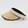 Summer Hat for Women Straw Hat Handmade Empty Top Pearl Peaked Cap Sun Hat Visor Curved Brim Beach Hat Sun Protection Vacation