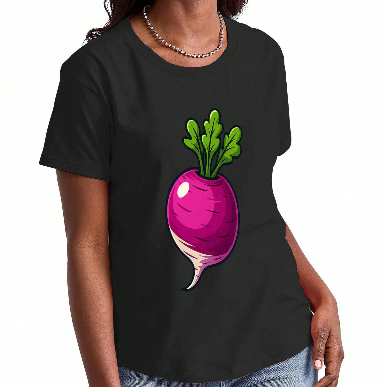 Radish Ladies Cotton T Shirt, Pure Cotton Premium Print, Durable, Casual Fashion. Vintage Radish Vegetable Illustration Graphic Tee, Ideal For Gardene S разноцветный