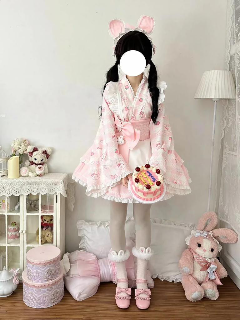 XHSUKADO Dress Perfect for and Perfect for and Other Traditional Japanese Includes a Rabbit Print Mini and Cute Checkered Long and Perfect for Cafes