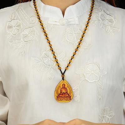 IJs Geel Kristal Gelukshanger Lange Trui Ketting Manjushri Amitabha Tibetaans Boeddhisme Religie Amulet Kettingen Unisex Cadeau