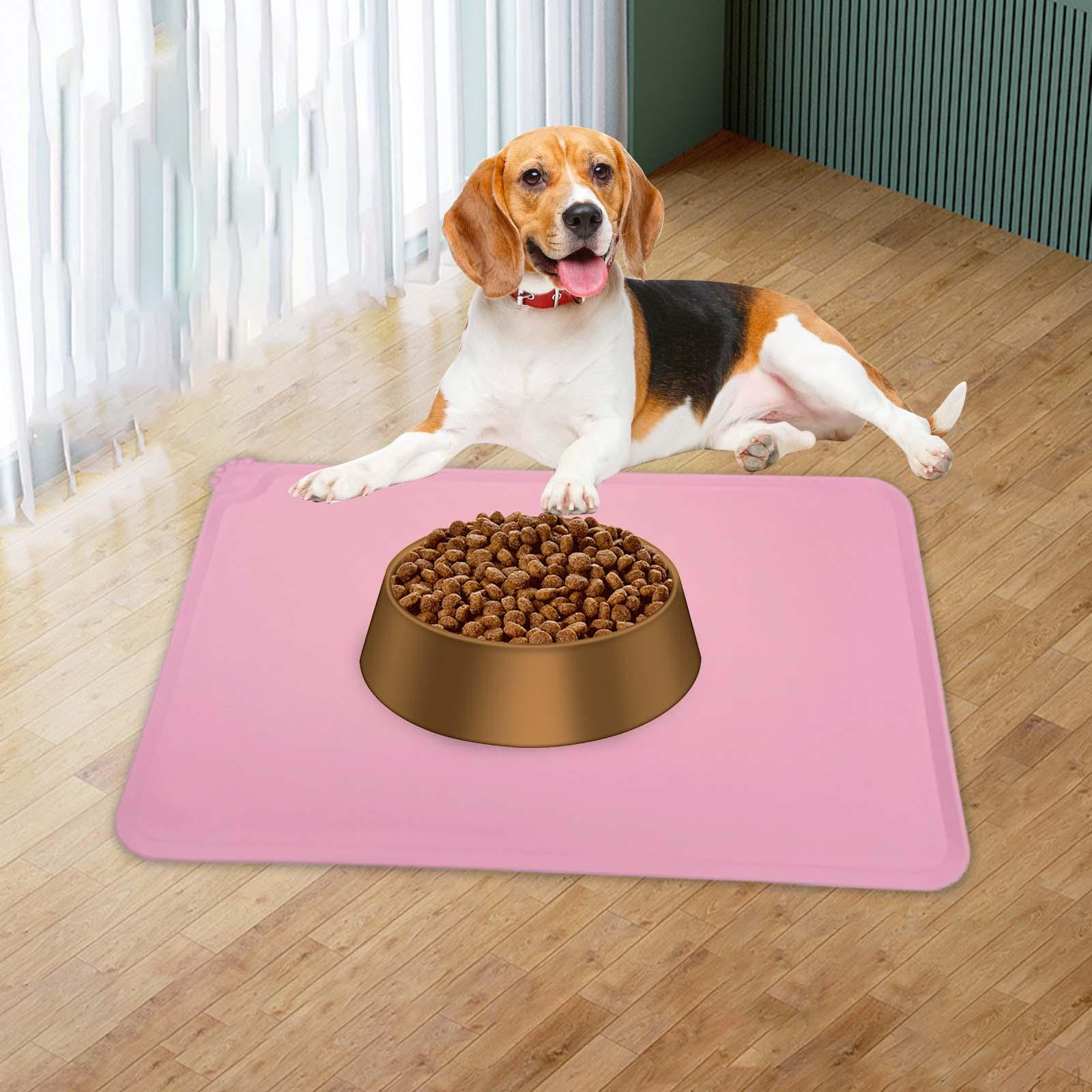 

Коврик для кормления собак, миска для кошачьей еды, водонепроницаемый силиконовый коврик с приподнятыми краями, 48x30 см, салфетки для домашних животных розовый