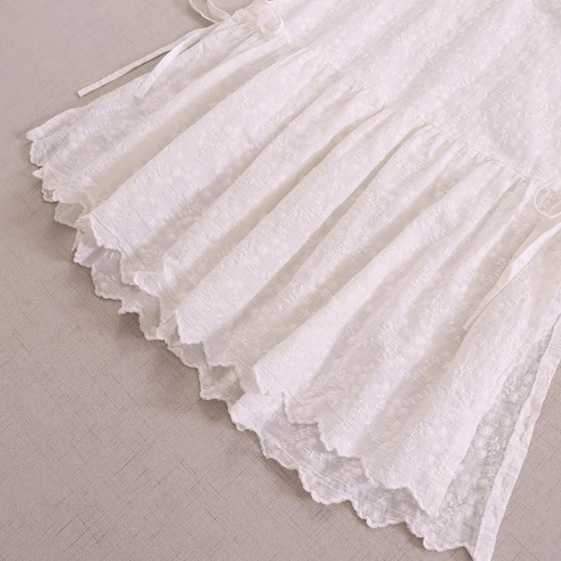 Sweet Mori Style Cotton Linen Embroidered Vest with Side Slit and Tie-Up Design