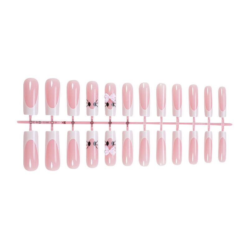 Handmade Extra Long Pink Bowknot Kitty Cat Nail Art Stickers