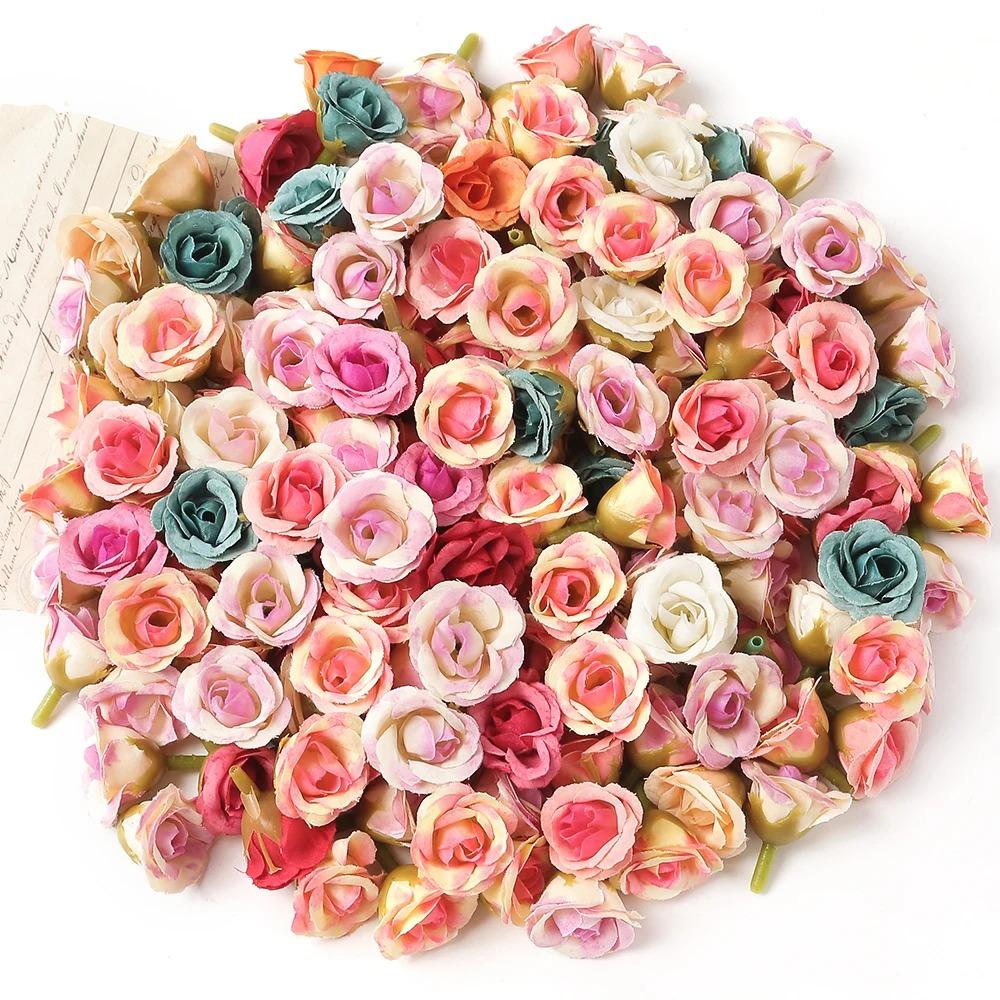 10/20/50Pcs 2cm Mini Rose Artificial Flowers Heads For Home Decor Wedding Decoration Fake Flowers DIY Wreath Scrapbook Gifts