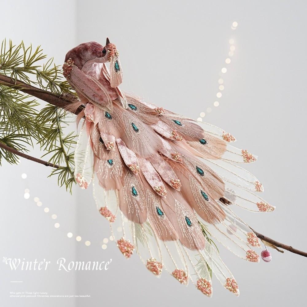 Fabric Feather Peacock Tree Decoration Glitter Accent Peacock Figurine Clip  Holiday Branch Decor