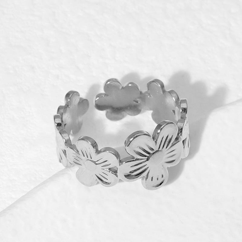 Bohemian Flower Stainless Steel Adjustable Engagement Ring - European & American Style Holiday Gift