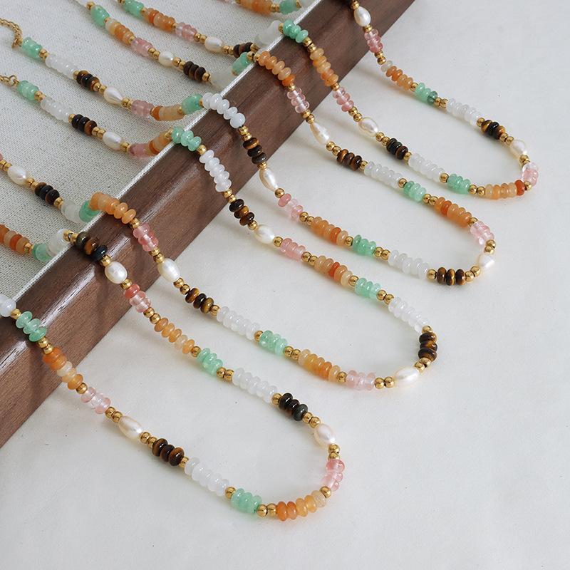 Boho Multi Color Natural Stone Beads Necklaces For Women Bohemian Style Women's Handmade Beaded Necklaces