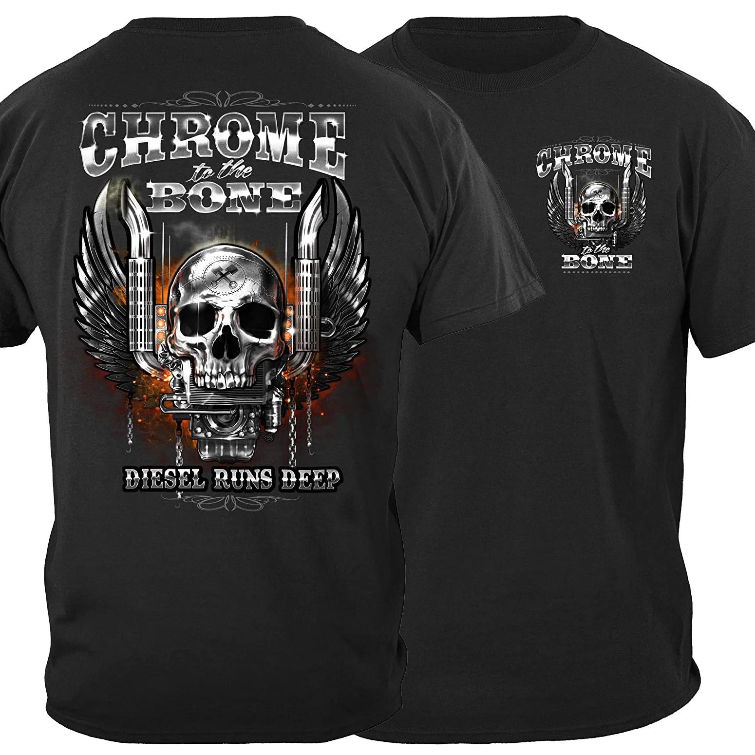 

Chrome To The Bone. novelty Skull Truck Engine Truckers Gift T Shirt New 100% Cotton Short Sleeve O-Neck T-shirt Casual Mens ... S разноцветный