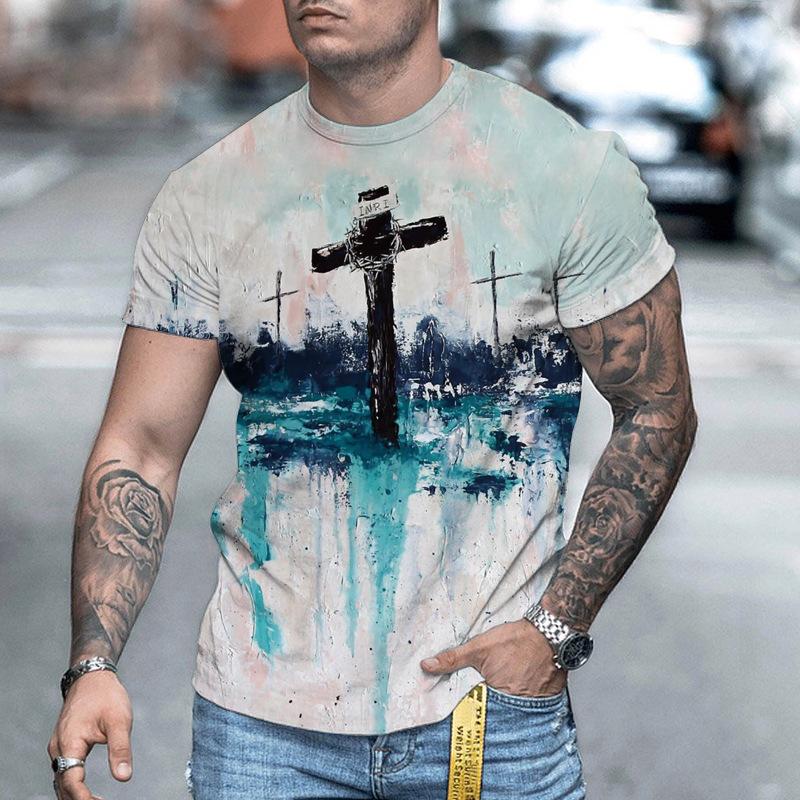 Summer Men T-Shirt Round Collar Short Sleeve Shirt Tee Top