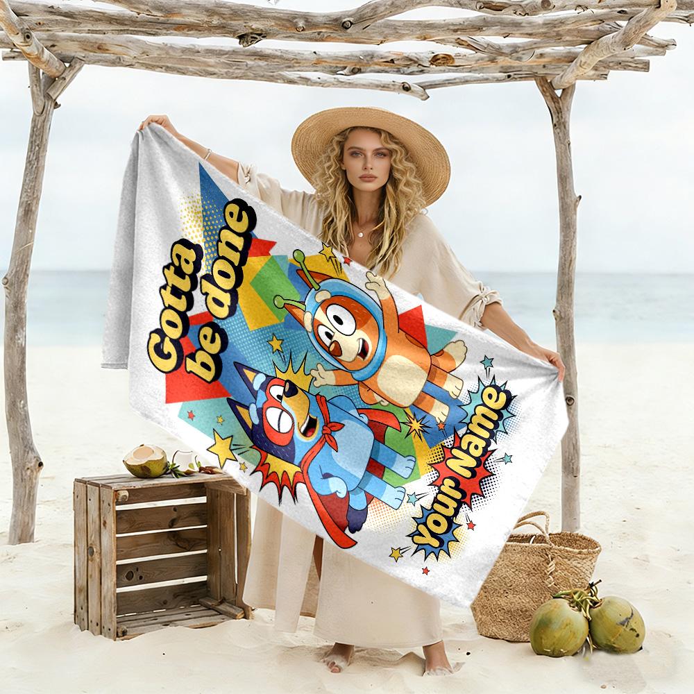 Bluey Customize Your Name Beach Towel Super Soft & Absorbent For Beach Bathroom Outdoor Swimming Pool Camping Picnic Yoga Diving Vacation Accessories