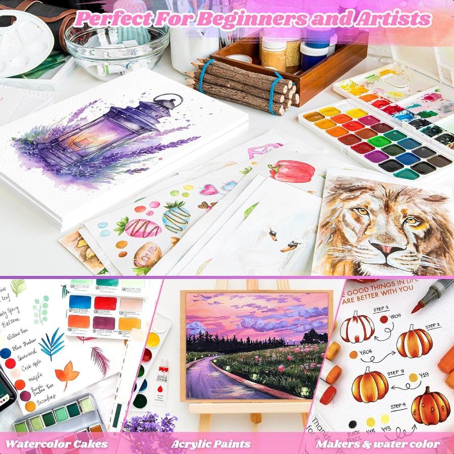 128 Sheets Watercolor Paper Easter Basket Stuffers 8.5x11 Cold Pr Water Color Paper 140lb 300gsm Artist Sketch Easel Acrylic Pa