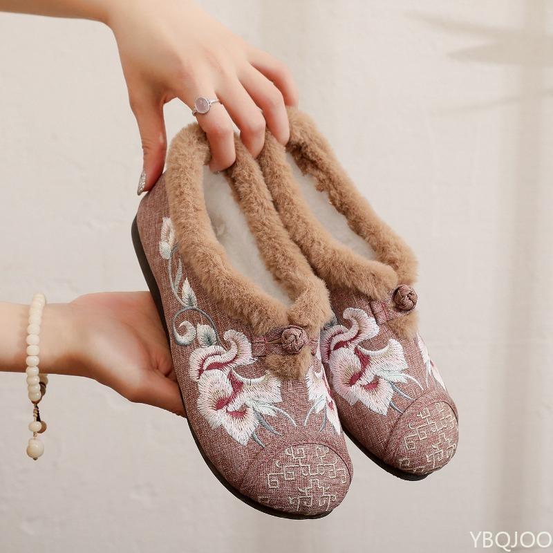 Fashion Winter Fashion Round Toe Embroidered Cloth Shoes for Autumn Winter Simple Comfortable Daily Casual Women's Shoes
