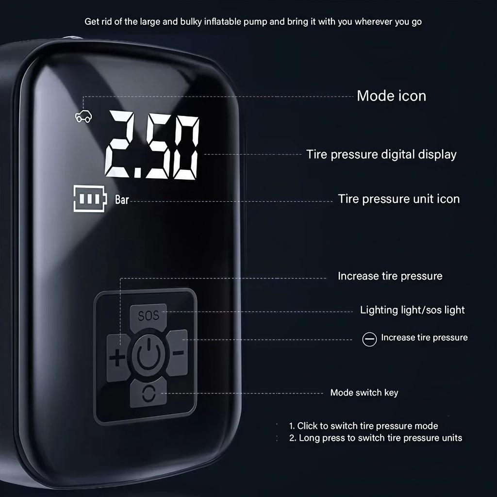 Portable Wireless Car Tire Inflator Air Compressor Digital LCD Pump for Motorcycle Bicycle Boat Inflatable Tires and Balls