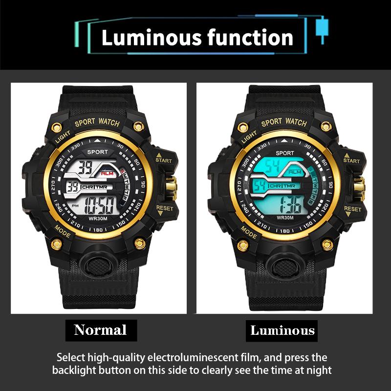 YIKAZE Men's Sports Watches Waterproof Luminous Men Sport Watch Multifunction LED Digital Watch Fitness Electronic Watch for Kid
