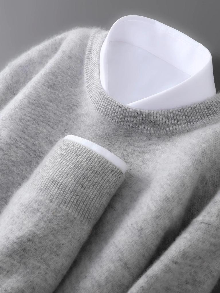 Men's Plus Size 100% Pure Wool Round Neck Cashmere Sweater - Autumn/Winter Casual Knit Pullover