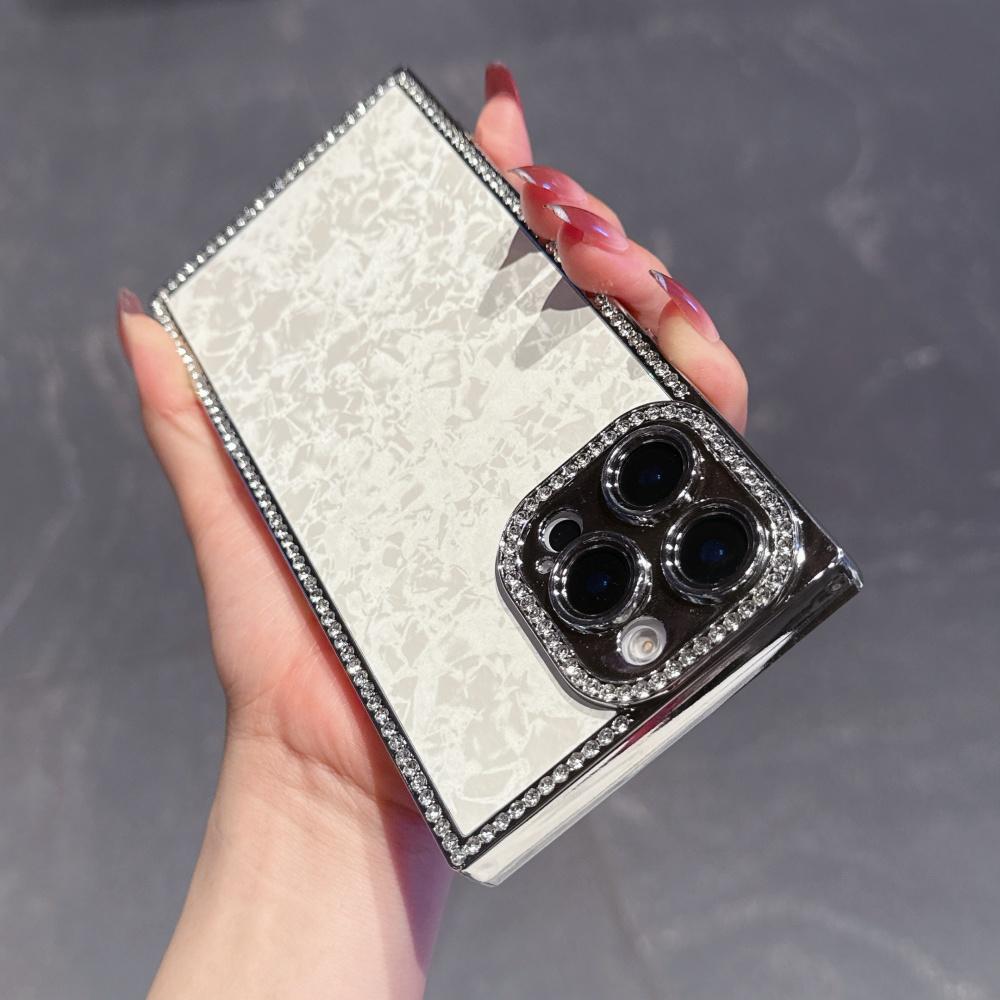 Luxus Diamant Aurora Muschel Muster Gerade Kante Hülle Für iPhone 16 15 14 13 Pro Max Plus Beschichtung Rüstung Ästhetisch Bling Abdeckung