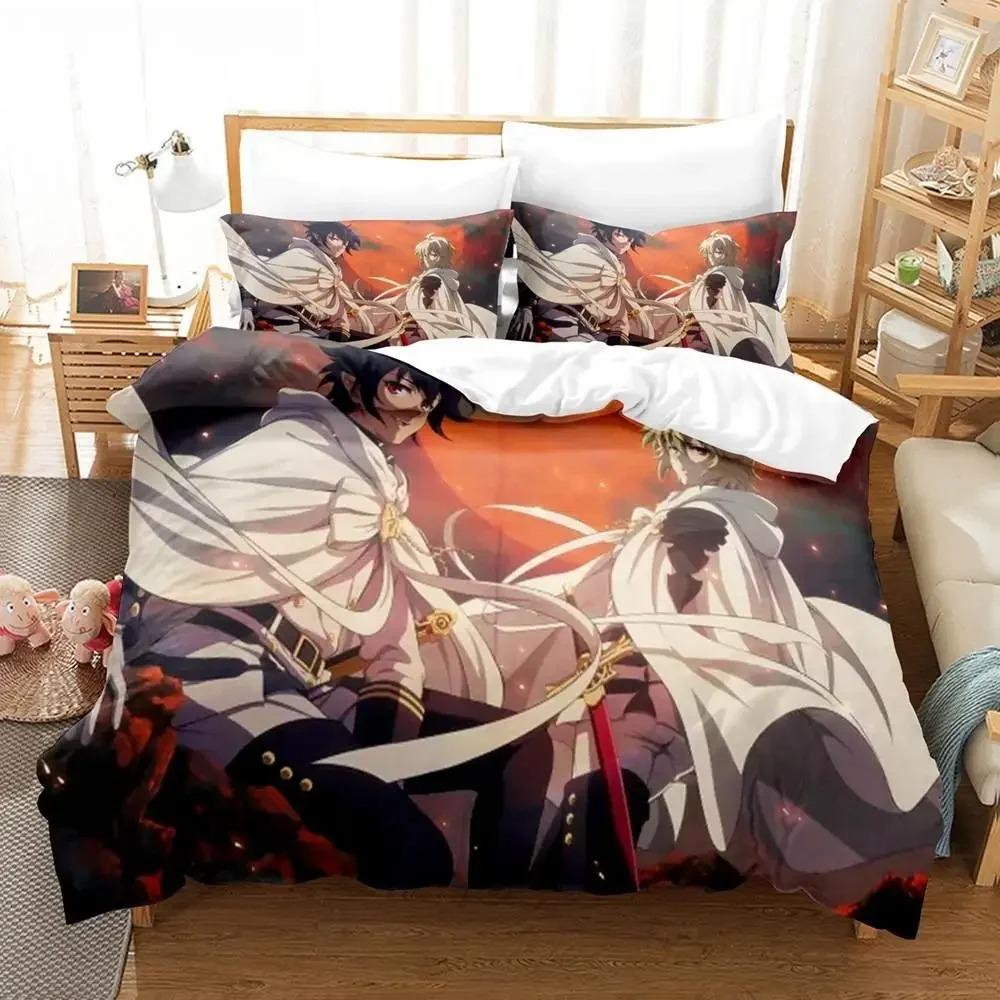 Anime Seraph of the End 3D Pattern Printed Design Bed Cover Kit Cartoon Duvet Covers Pillowcases Full Size Size Bedclothes Decoration Home Use
