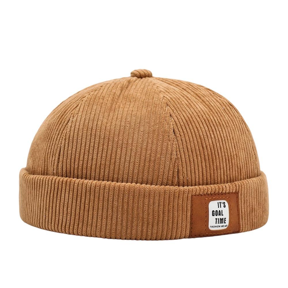 Mode Hip Hop Beanie Street Hat Corduroy Lässig Schirmmütze Baumwolle Einfarbige Schirmlose Docker Mütze Für Männer Frauen beige