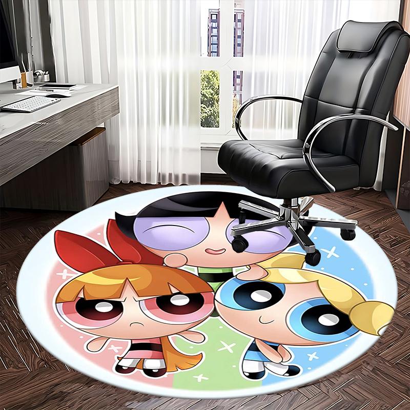 Powerpuff Girls Stuhlunterlage Runder Teppich Büroteppich, Rutschfest, Geeignet für Wohnzimmer, Schlafzimmer,Dekor1205770a