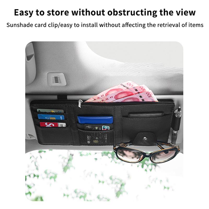 Sunshade Storage Bag Pu Leather Multi-Pocket Net Zipper Car Sun Visor Organizer Sunglasses Holder For Car Interior Accessories